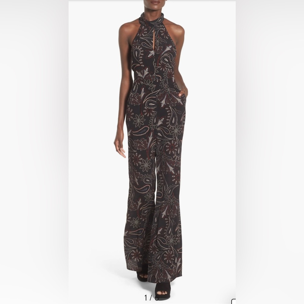 Astr The Label Paisley Halter Black Jumpsuit Size Large